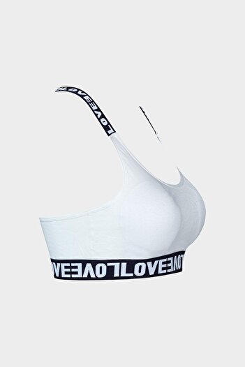 HNX White Cotton Love Rubber Ring Detailed Women's Bustier with Pads