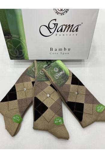 Gama Çorap 3 Pieces Bamboo 100% Natural Nylon-Free Plaid Thick Winter Men's Socks
