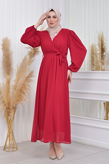 CİXAPLE Straight Chiffon Dress with Sleeves Lining