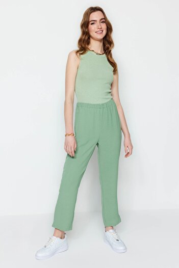 Trendyol Collection Green Woven High Waist Trousers TWOSS22PL00029