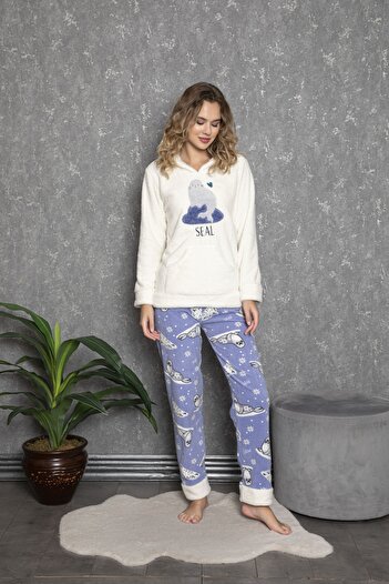 Lady White Printed Wellsoft Kangaroo Pajama Set