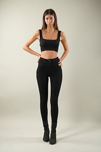 Trn JNS Black High Waist Slim Skinny Slim Leg Colorfast Jeans Trousers