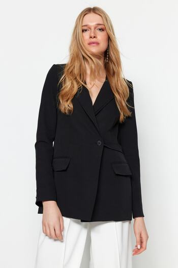 Trendyol Collection Černá tkaná podšívka dvouřadá blejzr bunda TWOSS23BC00105