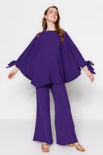 Trendyol Modest Purple Bat Sleeve Woven Aerobin Tunic-Pants Set TCTSS23US00043