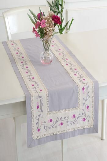 ÖDEL HOME Buldan Fabric Floral Silk Embroidered 50X130 cm Runner