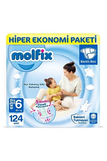 Molfix حفاضات أطفال اقتصادية كبيرة جدًا مقاس 6 - 124 قطعة