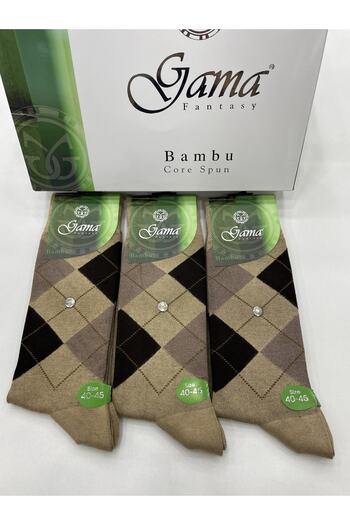 Gama Çorap 3 Pieces Bamboo 100% Natural Nylon-Free Plaid Thick Winter Men's Socks