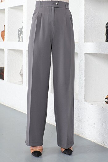 Modamihram Wide Leg Fabric Trousers Anthracite 6056