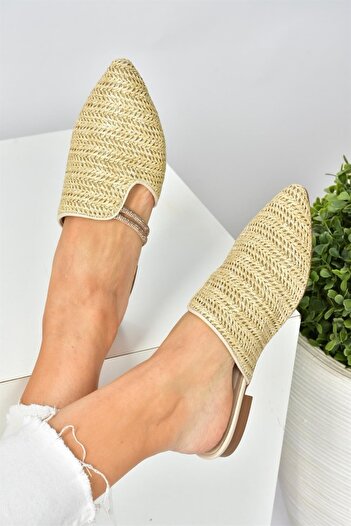 Fox Shoes Skin Wicker Stone Detailed Women's Slippers P820031417