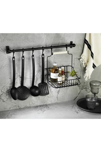 Sas Haus Wrought Iron Basket, Hooked Wall Rail & 6 Piece Kitchen Set