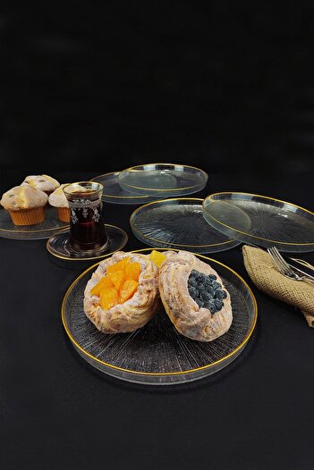 Digithome Rexy 6-Piece Glass Cake Plate 21 Cm Gold Rim - 16578 C320.045