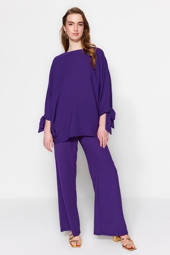 Trendyol Modest Purple Bat Sleeve Woven Aerobin Tunic-Pants Set TCTSS23US00043
