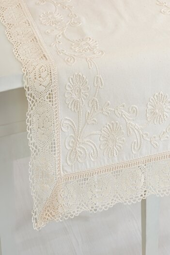 ÖDEL HOME Buldan Kumaşı Dantelli Iplik Işlemeli 50x130 Cm Runner
