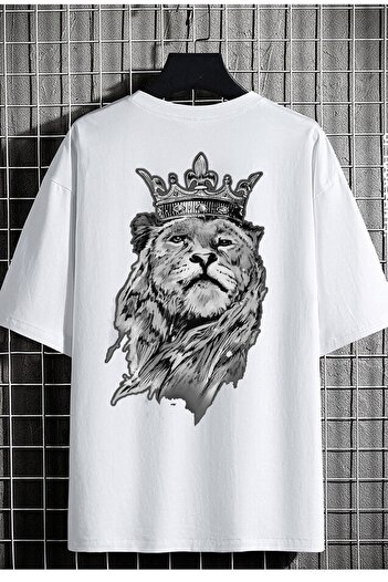 DE PLEIN White Oversize Unisex Leo King Printed 100% Cotton T-shirt
