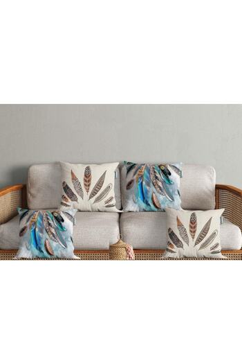 Sakallı Set of 4 Throw Pillow Cases with Lucky Feather Pattern