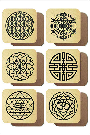 Untad Unt Sacred Geometries Themed Set of 6 Wooden Coasters