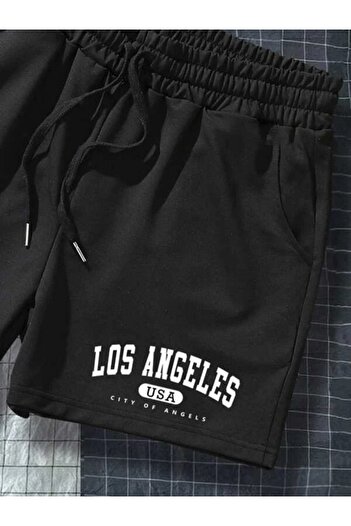 trendgar Los Angeles USA Printed Black Shorts