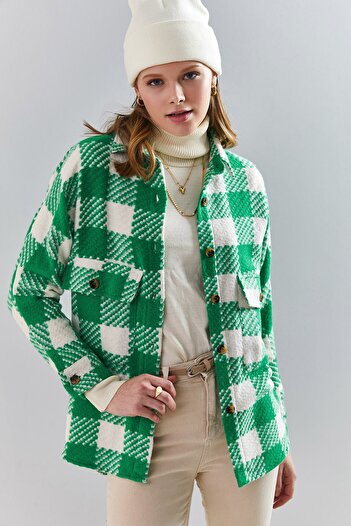 Bianco Lucci Women's Plaid Patterned Double Pocket Shirt