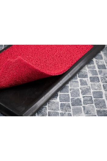AKSEREN Door Front Red Disinfectant Pool Curly Rubber Hygiene Mat 45x70
