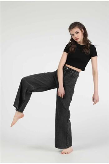 LAMİRA Anthracite Wide Leg Palazzo Comfort Lycra