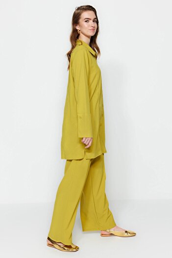 Trendyol Modest Mustárszőtt krepp ing-nadrág szett TCTSS23US00060