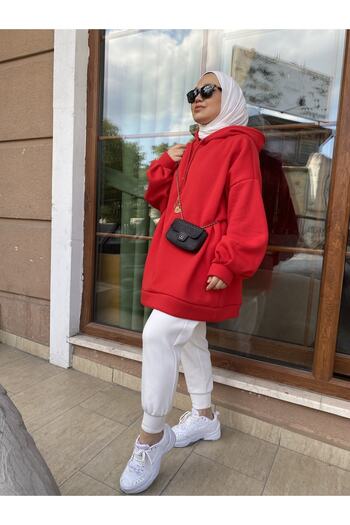 modabetce Extra Oversize Γυναικείο φούτερ Basic 3 νημάτων βαμβακερό ράστερ γυναικείο φούτερ 1003