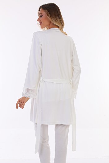 lohusahamile Ekru Emzirme Özellikli Sabahlıklı Hamile Lohusa Pijama Takımı 3044