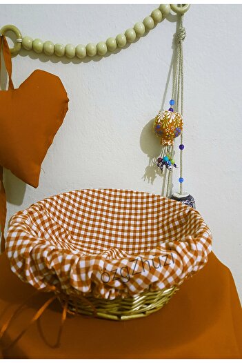 perlina home Plaid Orange Round Bread Basket Cover