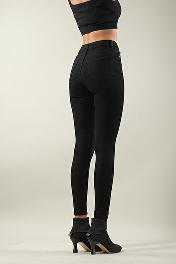 Trn JNS Black High Waist Slim Skinny Slim Leg Colorfast Jeans Trousers