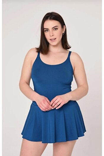 METROPOL Petrol Blue Adjustment Strap Flounced Dress Swimsuit