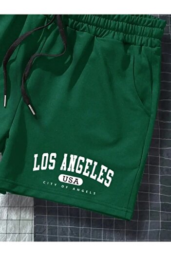 trendgar Los Angeles USA Printed Green Shorts