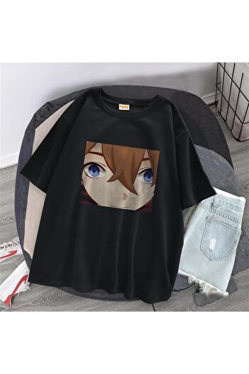 Touz Genshin Impact Unisex Black Oversize T-shirt