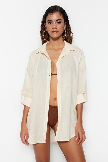 Trendyol Collection Beige Woven 100% Cotton Shirt