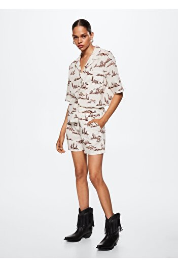 MANGO Woman Patterned Cotton Shorts