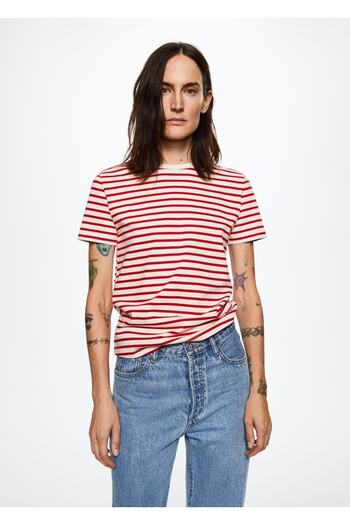 MANGO Woman 100% Cotton Striped T-Shirt