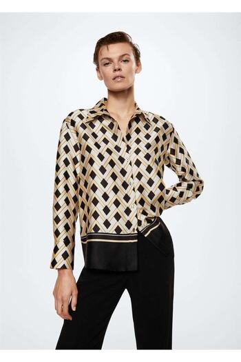 MANGO Woman Geometric Patterned Shirt Design