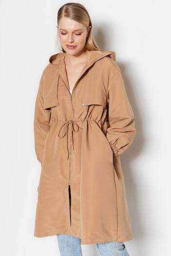 Trendyol Collection Camel Oversize Hooded Trench Coat TWOAW23TR00011