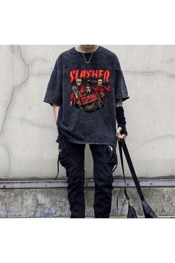 Touz Футболка Red Slasher Unisex Eskitme - Niiss Butik Yıkamalı