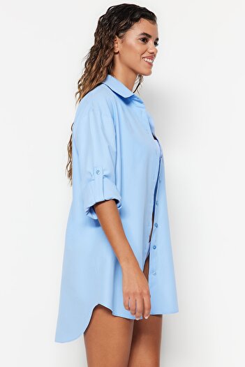 Trendyol Collection Hellblaues, gewebtes Strandhemd TBESS22GO0664