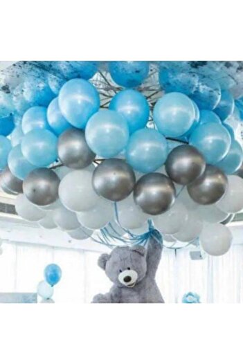 parti sürprizi 50 Pieces A.blue-white-silver Metallic Balloon 5 Mt Balloon Chain Party Balloon Set