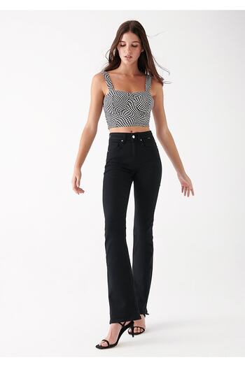 Trn JNS Tess Gold Black Jeans Flared Leg Denim Trousers High Waist (Extra Comfortable)