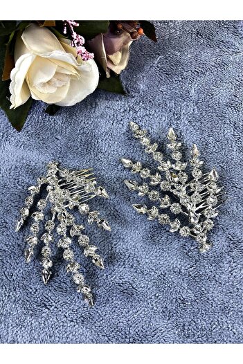 Hobigram Accesoriu pentru păr cu coroană cu henna model Helen cu două frunze argintie – Alte accesorii pentru păr, design elegant – Altele