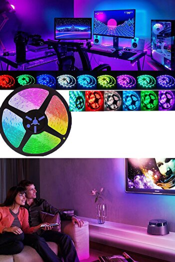 TechnoStation 10mt Kumandalı Işıldak Rgb Şerit Led Lamba Iç Ve Dış Mekan Silikon Yapışkanlı Aydınlatma