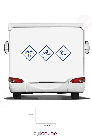 Dijitonline Autocolant Caravană - Autocolant Val - Autocolant Soare - 120x38 cm