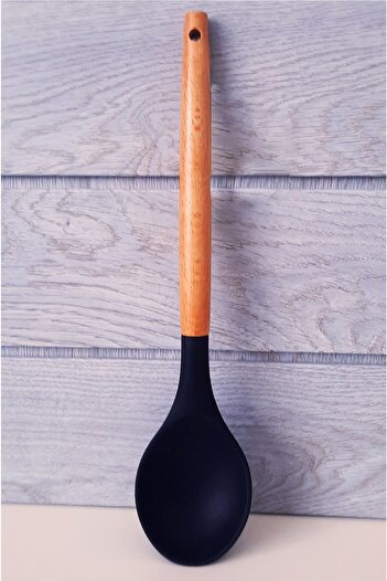 krommet 9 Piece Silicone Serving Set with Bamboo Handle - Ladle, Colander, Spatula, Spoon, Spaghetti Bowl, Beater, Tongs..
