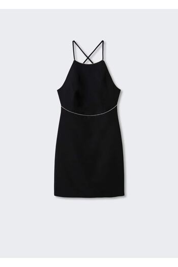 MANGO Woman Sırtı Açık Strass Taşlı Elbise