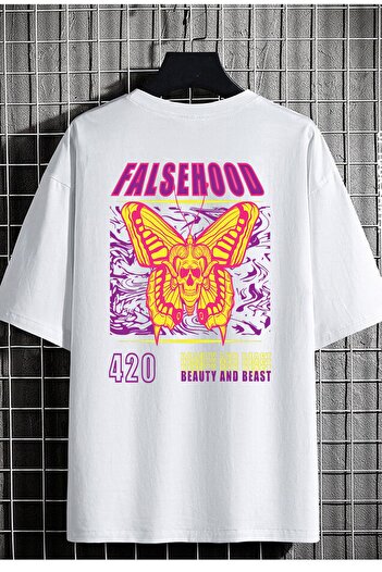 DEEPSENCE Μπλουζάκι Unisex Oversize Falsehood Print Λευκό