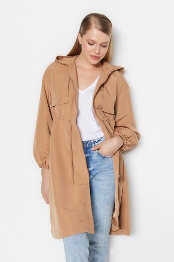 Trendyol Collection Camel Oversize Hooded Trench Coat TWOAW23TR00011