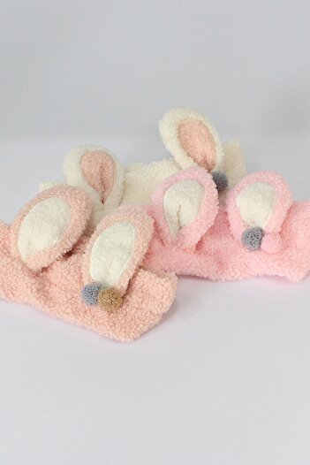 Toyaş Rabbit Ear Plush Bandana Makeup Spa Hair Band Dusty Rose