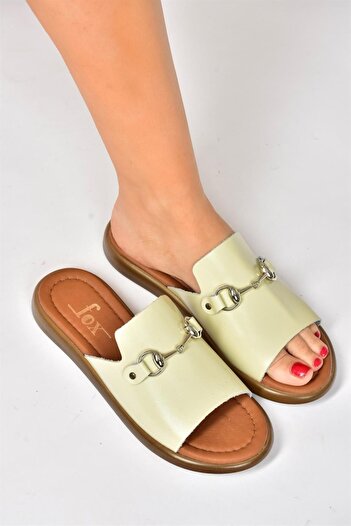 Fox Shoes Beige Genuine Leather Daily Women's Slippers P291009303